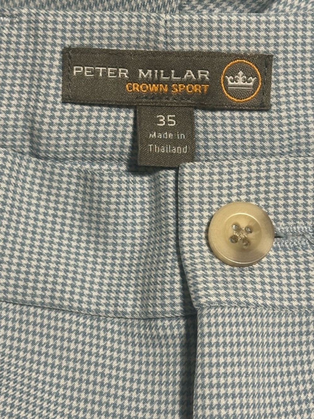 Peter Millar Crown Sport Light Blue Houndstooth Shorts Sz 35